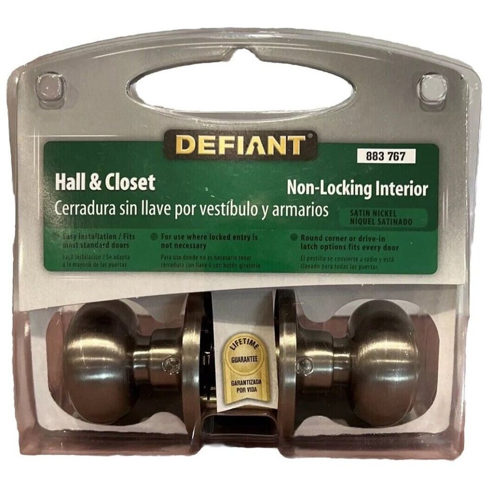 Defiant Hartford Satin Nickel Hall/Closet Passage Door Knob # 883-767 New